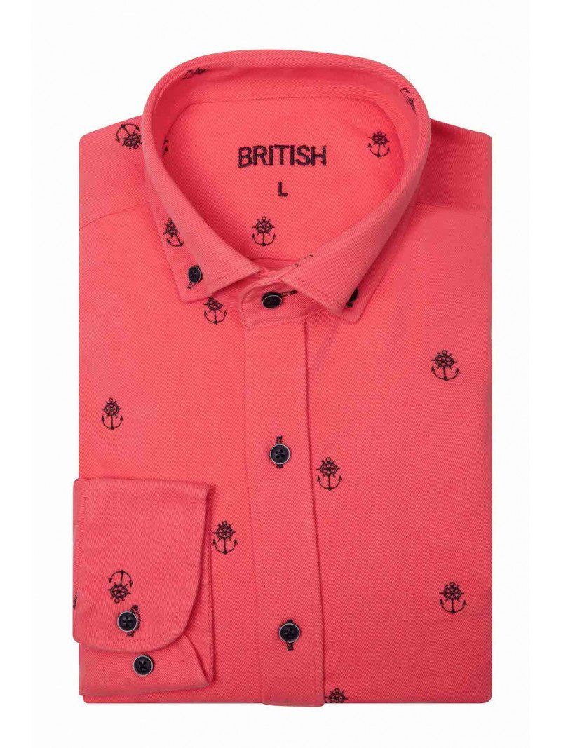 Printed shirt with anchors in coral cotton elastane folded